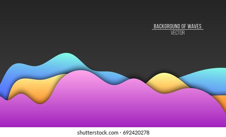 Abstract background of paper multicolored waves. Flat waves. Vector application with shadows. Modern design. Background, template for your project. Vector illustration