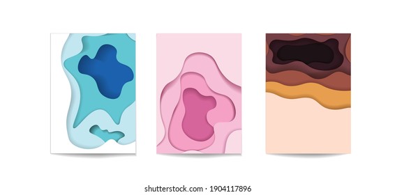 Abstract background paper pink blue and brown. A4 abstract color 3d paper art illustration set. Contrast colors. Vector design layout for banners presentations, flyers, posters and invitations. Eps10.