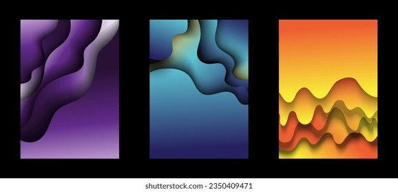 Abstract background paper in purple yellow  blue and orange . A4 abstract color 3d paper art illustration set. Contrast colors. Vector design layout for banners presentations. Illusion of depth. 