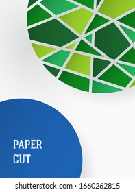Fondo abstracto en estilo de papel. Afiche con elementos de mosaico verde sobre blanco. Colocar texto. Ilustración del vector