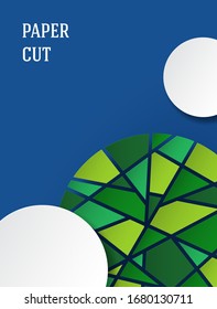 Fondo abstracto en estilo de papel. Afiche con elementos de mosaico verde en azul. Espacio libre para texto. Ilustración del vector