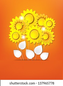 abstract background with paper sunflowers