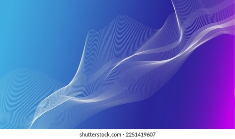 Abstract background, parallel lines, gradient. Wave line background with smooth shape. Beautiful wavy line on a gradient background. Horizontal banner template. Abstract futuristic template.
