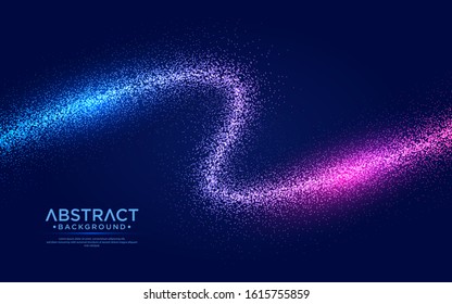 Abstract background with particles liquid dynamic flow. Shining abstract particle flow background.