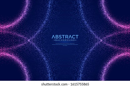 Abstract background with particles liquid dynamic flow. Shining abstract particle flow background.