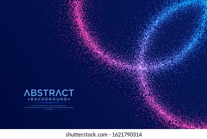 Abstract background with particles liquid dynamic flow. Shining abstract particle flow background.