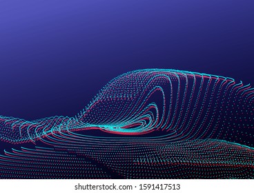 Abstract background with particles. Volumetric figures and waves of particles. Optical illusion of vibrations. Stock vector illustration.