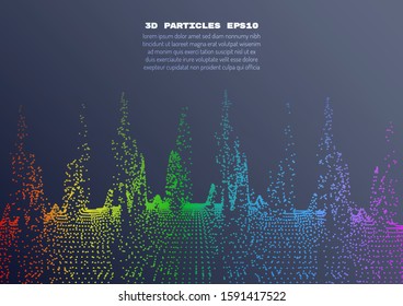 Abstract background with particles. Volumetric figures and waves of particles. Optical illusion of vibrations. Stock vector illustration.