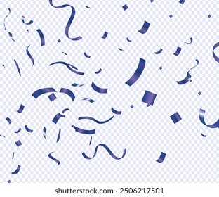 Abstract background party celebration blue confetti. Falling shiny blue confetti isolated on transparent background, Blue confetti border frame repeat pattern. Great for a birthday party or an event.