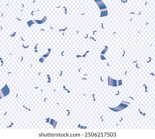 Abstract background party celebration blue confetti. Falling shiny blue confetti isolated on transparent background, Blue confetti border frame repeat pattern. Great for a birthday party or an event.