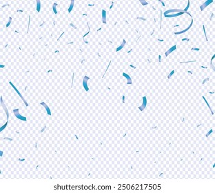 Abstract background party celebration blue confetti. Falling shiny blue confetti isolated on transparent background, Blue confetti border frame repeat pattern. Great for a birthday party or an event.