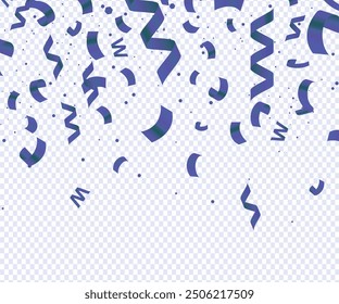 Abstract background party celebration blue confetti. Falling shiny blue confetti isolated on transparent background, Blue confetti border frame repeat pattern. Great for a birthday party or an event.