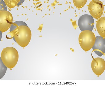 Abstract background party celebration confetti frame template with confetti  silver gold  ribbons