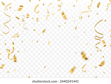 Abstract background party celebration gold confetti with luxury ribbons vector illustration