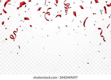 Abstract background party celebration red confetti. Falling shiny blue confetti isolated on transparent background.