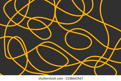 Abstract background with pasta, macaroni or spaghetti. Horizontal banner with hand drawn yellow line, doodle pasta. Vector illustration
