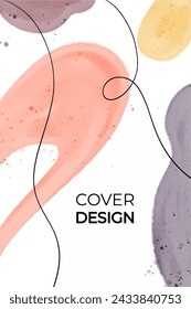 Abstract background in pastel colors. Hand drawn doodle various shapes with text. Modern trendy vector card