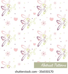 Abstract background  pattern with butterflyes motifs dots and hearts for fabrics paper or anything else isolated on transparent,white for presentation only.