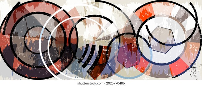 abstract background pattern, with circle ornament, paint strokes and splashes, art in the bauhaus tradition