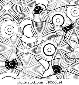 abstract background pattern, with circles, strokes and splashes, black and white