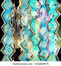 abstract background pattern, with circles, swirls, strokes and splashes, zigzag pattern