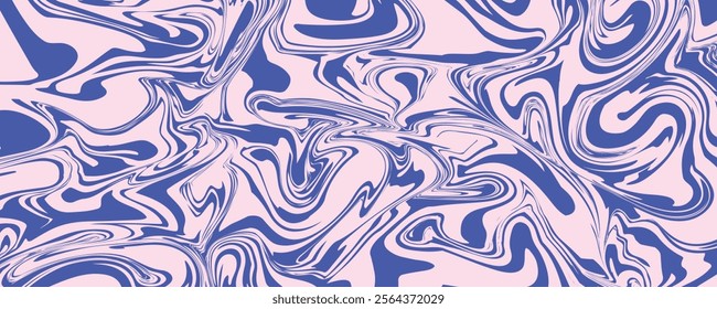 Abstract background pattern with colorful waves. Psychedelic groovy trippy y2k retro seamless pattern in blue and pink colors. Wavy and swirled brush strokes liquid background for packaging design 