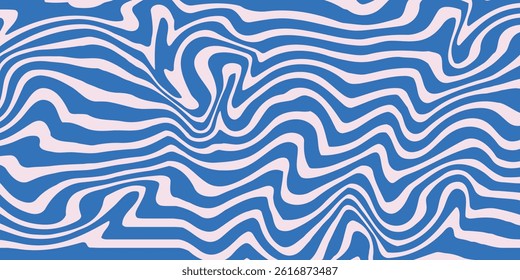 Abstract background pattern with colorful waves. Psychedelic groovy trippy y2k retro seamless pattern in blue and pink colors. Wavy and swirled brush strokes liquid background for packaging design

