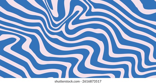Abstract background pattern with colorful waves. Psychedelic groovy trippy y2k retro seamless pattern in blue and pink colors. Wavy and swirled brush strokes liquid background for packaging design
