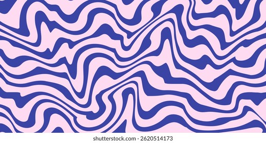 Padrão de fundo abstrato com ondas coloridas. Psicodélico groovy trippy y2k retro sem costura padrão em azul e cor-de-rosa. Tela de fundo líquido de traçados de pincel ondulado e girado para design de embalagem
