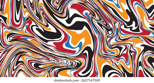 Abstract background pattern with colorful waves. Psychedelic groovy trippy y2k retro seamless pattern in blue and pink colors. Wavy and swirled brush strokes liquid background