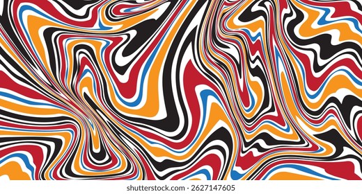 Abstract background pattern with colorful waves. Psychedelic groovy trippy y2k retro seamless pattern in blue and pink colors. Wavy and swirled brush strokes liquid background