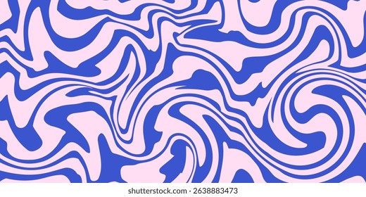 Abstract background pattern with colorful waves. Psychedelic groovy trippy y2k retro seamless pattern in blue and pink colors. Wavy and swirled brush strokes liquid background for packaging design
