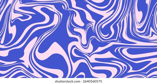 Abstract background pattern with colorful waves. Psychedelic groovy trippy y2k retro seamless pattern in blue and pink colors. Wavy and swirled brush strokes liquid background for packaging design
