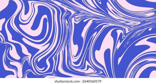 Abstract background pattern with colorful waves. Psychedelic groovy trippy y2k retro seamless pattern in blue and pink colors. Wavy and swirled brush strokes liquid background for packaging design
