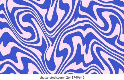 Abstract background pattern with colorful waves. Psychedelic groovy trippy y2k retro seamless pattern in blue and pink colors. Wavy and swirled brush strokes liquid background for packaging design
