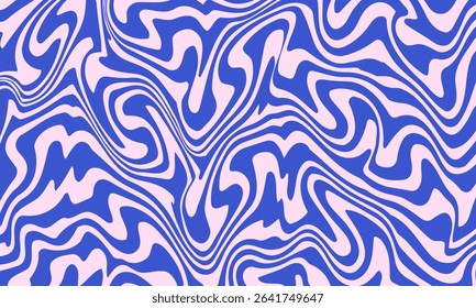 Abstract background pattern with colorful waves. Psychedelic groovy trippy y2k retro seamless pattern in blue and pink colors. Wavy and swirled brush strokes liquid background for packaging design
