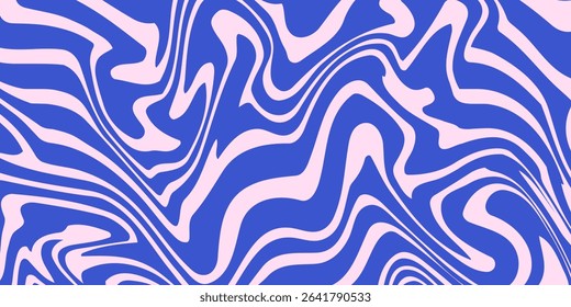 Abstract background pattern with colorful waves. Psychedelic groovy trippy y2k retro seamless pattern in blue and pink colors. Wavy and swirled brush strokes liquid background for packaging design
