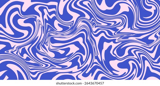 Abstract background pattern with colorful waves. Psychedelic groovy trippy y2k retro seamless pattern in blue and pink colors. Wavy and swirled brush strokes liquid background for packaging design
