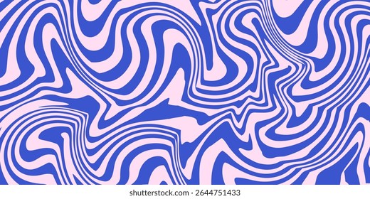 Abstract background pattern with colorful waves. Psychedelic groovy trippy y2k retro seamless pattern in blue and pink colors. Wavy and swirled brush strokes liquid background for packaging design
