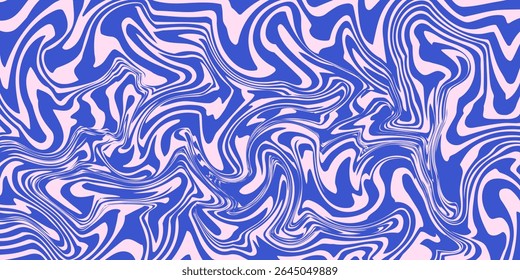 Abstract background pattern with colorful waves. Psychedelic groovy trippy y2k retro seamless pattern in blue and pink colors. Wavy and swirled brush strokes liquid background for packaging design
