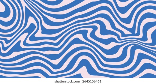 Padrão de fundo abstrato com ondas coloridas. Psicodélico groovy trippy y2k retro sem costura padrão em azul e cor-de-rosa. Tela de fundo líquido de traçados de pincel ondulado e girado para design de embalagem
