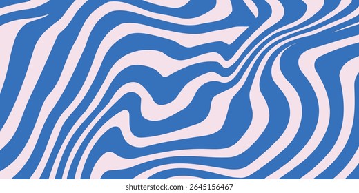 Abstract background pattern with colorful waves. Psychedelic groovy trippy y2k retro seamless pattern in blue and pink colors. Wavy and swirled brush strokes liquid background for packaging design
