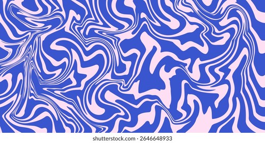 Padrão de fundo abstrato com ondas coloridas. Psicodélico groovy trippy y2k retro sem costura padrão em azul e cor-de-rosa. Tela de fundo líquido de traçados de pincel ondulado e girado para design de embalagem

