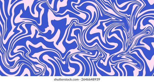 Abstraktes Hintergrundmuster mit bunten Wellen. Psychedelic groovig trippy y2k Retro nahtloses Muster in blauen und rosa Farben. Wellen und wirbelte Pinselstriche flüssigen Hintergrund für Verpackungsdesign

