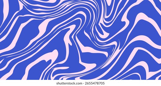 Abstract background pattern with colorful waves. Psychedelic groovy trippy y2k retro seamless pattern in blue and pink colors.