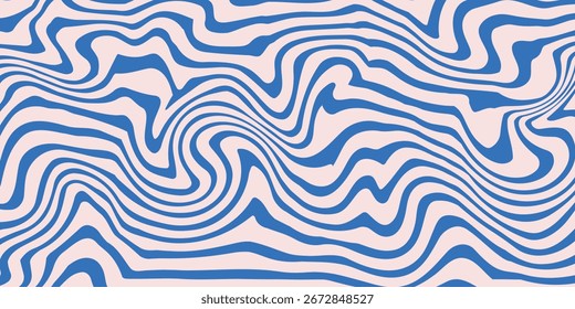 Abstract background pattern with colorful waves. Psychedelic groovy trippy y2k retro seamless pattern in blue and pink colors. Wavy and swirled brush strokes liquid background for packaging design
