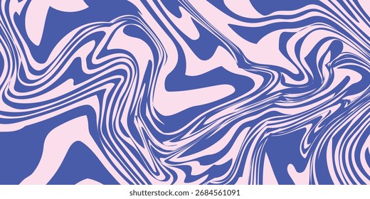 Abstract background pattern with colorful waves. Psychedelic groovy trippy y2k retro seamless pattern in blue and pink colors. Wavy and swirled brush strokes liquid background for packaging design

