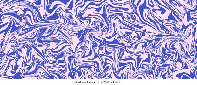 Abstract background pattern with colorful waves. Psychedelic groovy trippy y2k retro seamless pattern in blue and pink colors. Wavy and swirled brush strokes liquid background for packaging design