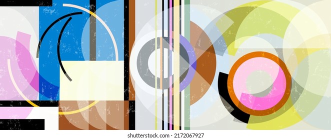 abstract background pattern, composition with circles, lines, paint strokes and splashes, art in the bauhaus tradition