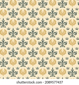 Abstract background pattern with decorative floral ornament on beige background. Seamless fabric texture, wallpaper. Flat design. Vector illustration